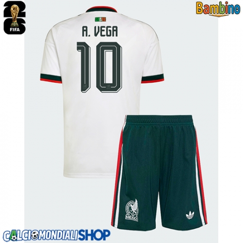 Maglie da calcio Messico Alexis Vega #10 Seconda Maglia Bambino Mondiali 2026  Manica Corta + Pantaloni corti)
